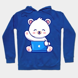 Cute Polar Bear Working On Laptop Cartoon Hoodie